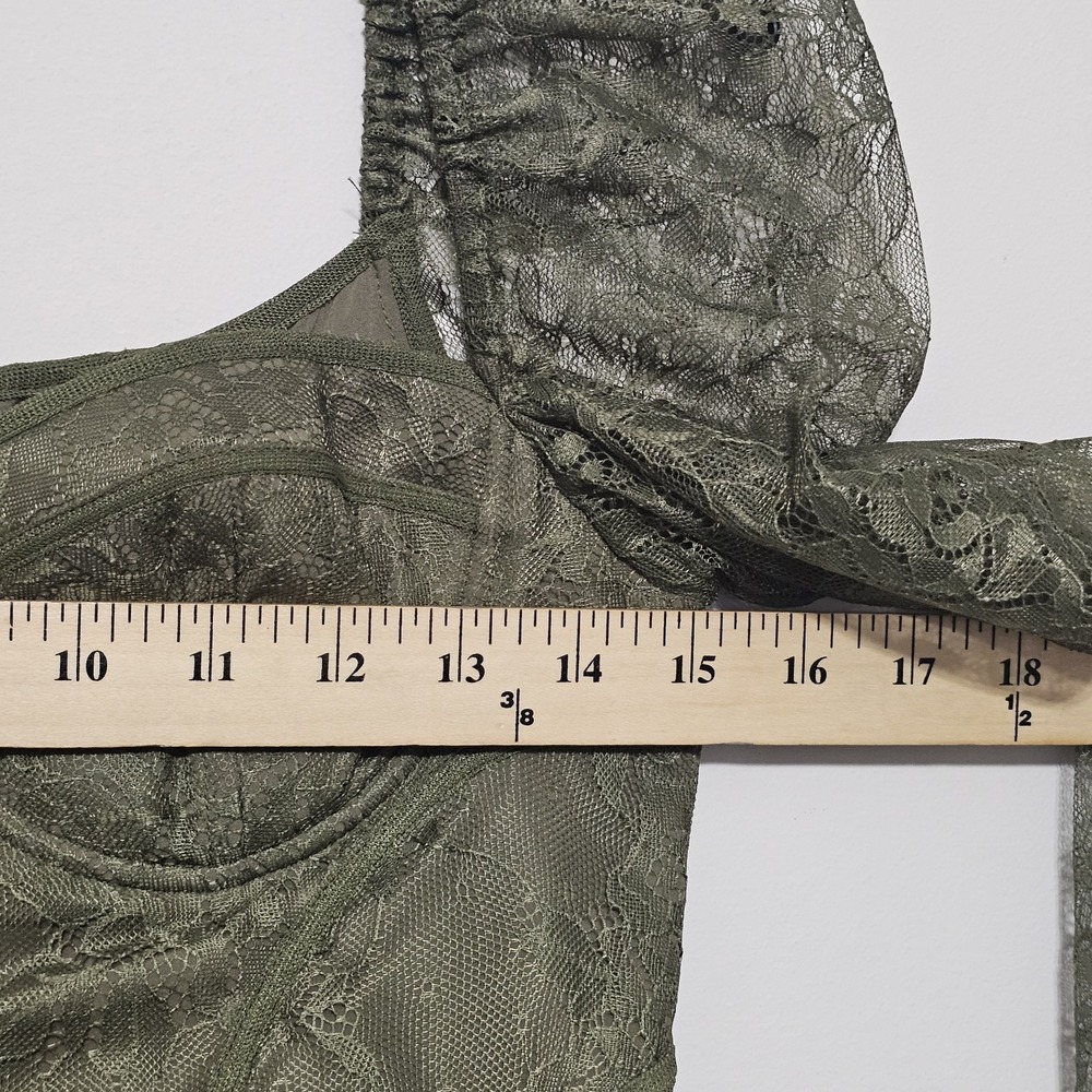 Chelsea&Violet Womens Top Size 4 Olive Green Sweetheart Lace Long Sleeve New 265 - Picture 3 of 9